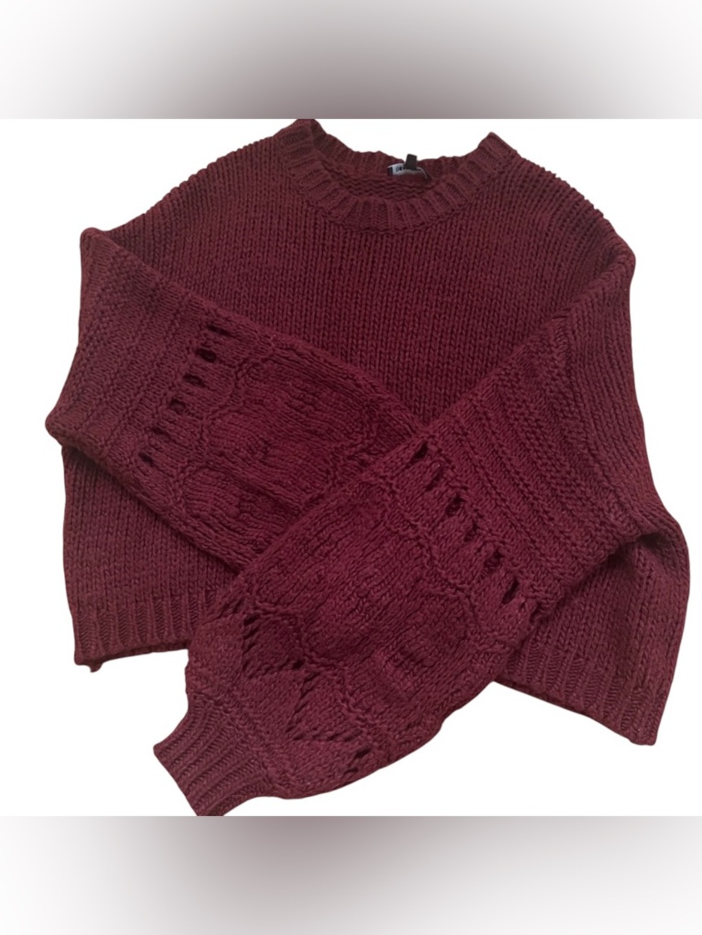 Gorgeous Dear John Wine Colored Cropped, Crew Neck Sweater XL